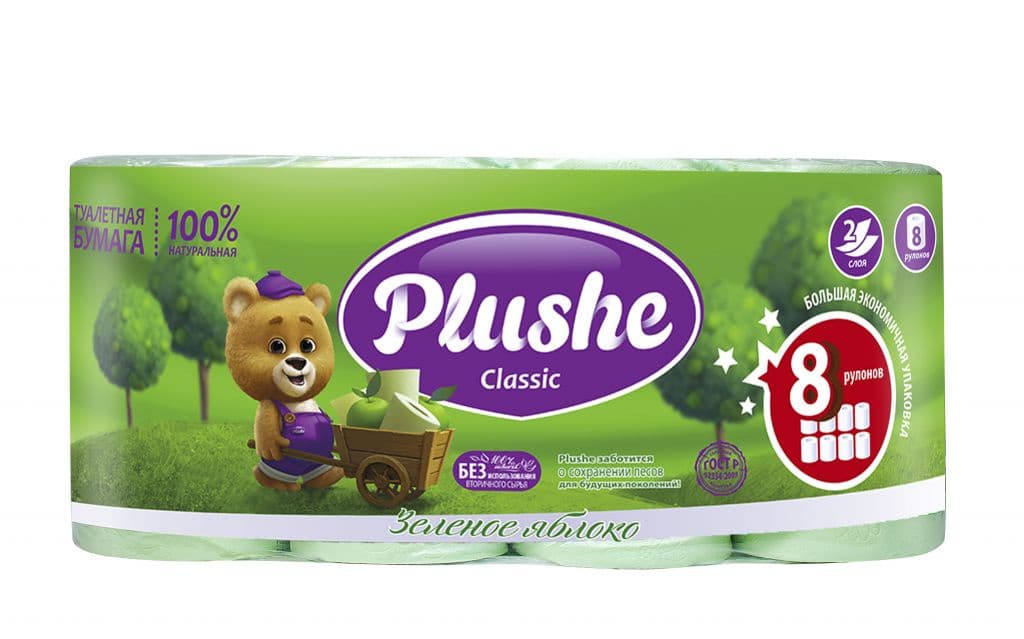 Туалетная бумага Plushe Classic Зеленое яблоко 8рул 2сл 18м салатовая ароматизация (8\1) 1 уп