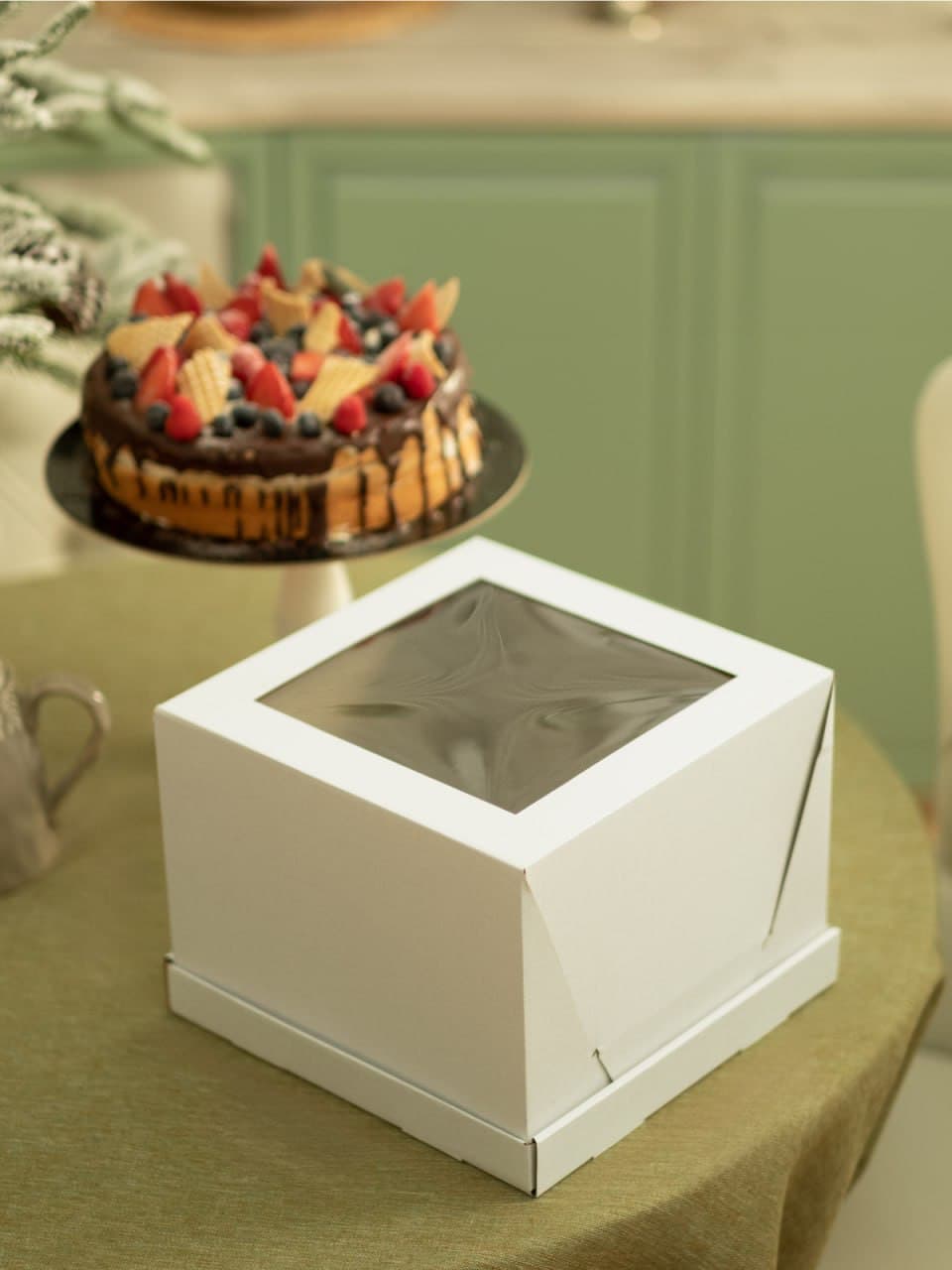 Короб картонный д/тортов с окном 300*300*190 CUBE BOX белый (50шт) 1шт