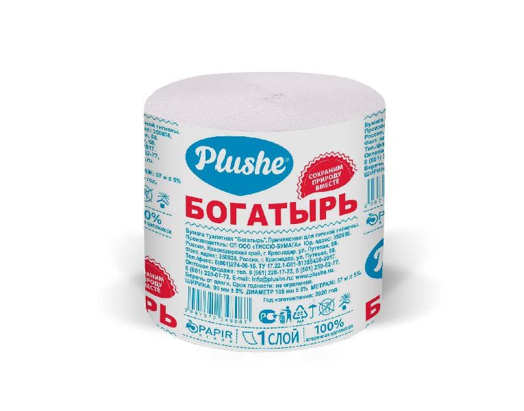 Туалетная бумага Богатырь 1сл, серая б/вт (30/1) 1шт