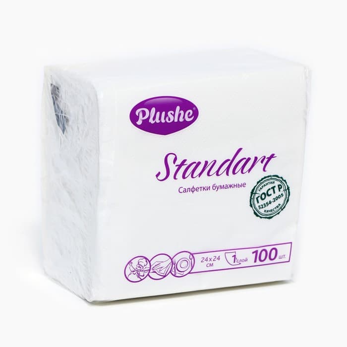 Салфетки 24*24 1сл (PLUSHE) 100л\20уп Standart белые 1шт