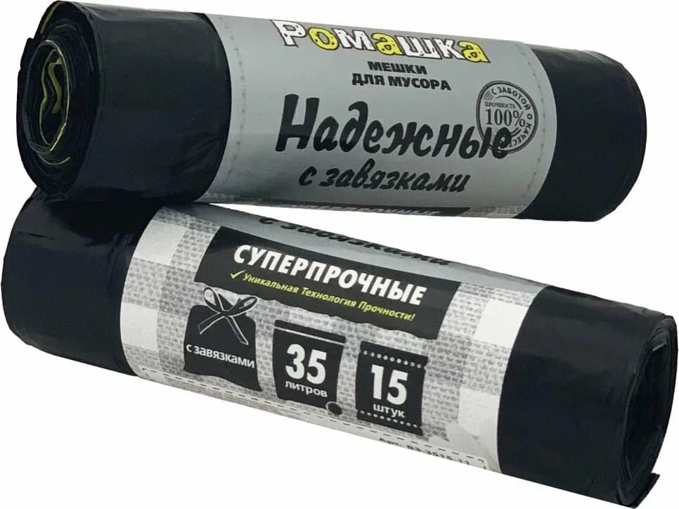 Пакет для мусора 35л.15шт. с завязками черный (30/1) 1шт