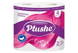 Туалетная бумага PLUSHE Super light 2слоя, 4 рулона, 15м белый (12\1) 1уп