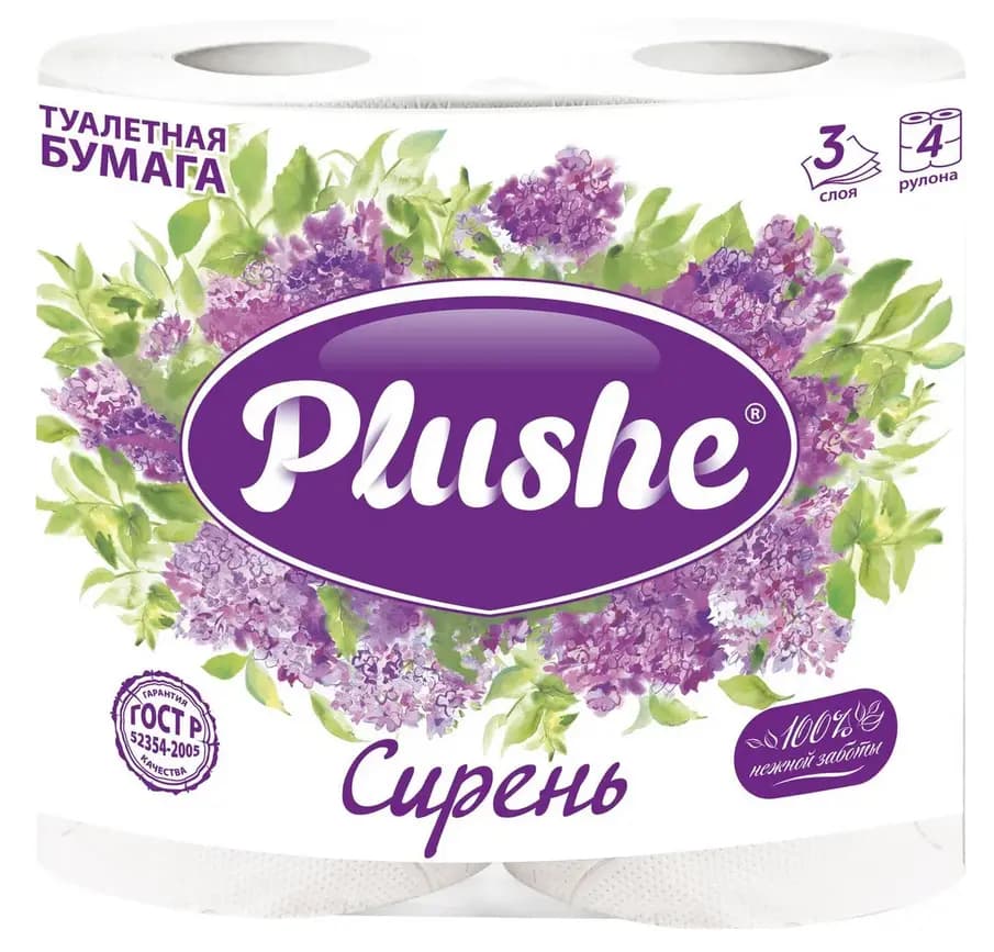 Туалетная бумага PLUSHE Deluxe Light Сирень 4рул 3сл 15м белый, фиолетовый ароматизация (12\1) 1уп