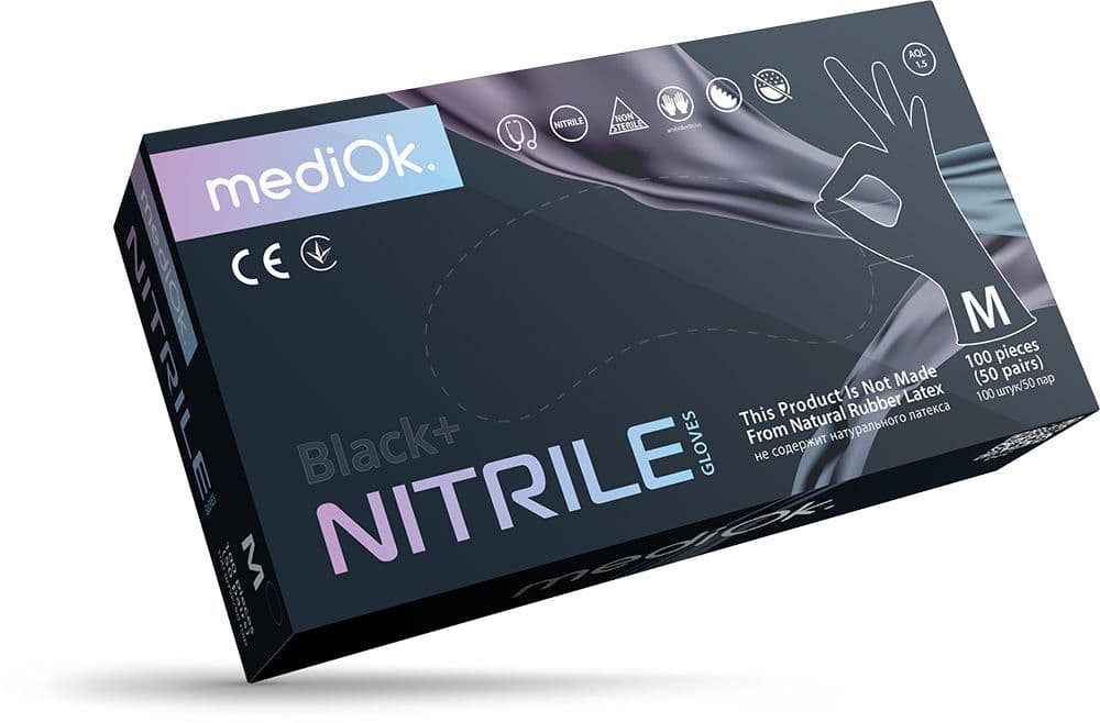 Перчатки нитрил MEDIOK ЧЕРНЫЕ M 10% 1 пара