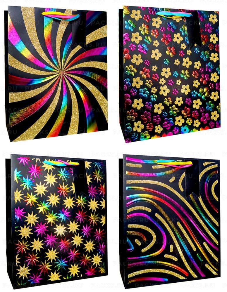 Бум пакет 26*32*12 Люкс с золотым тиснением (12шт) микс 1шт