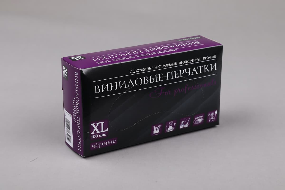 Перчатки винил LINGER ЧЕРНЫЕ XL 100шт 10\1 1уп