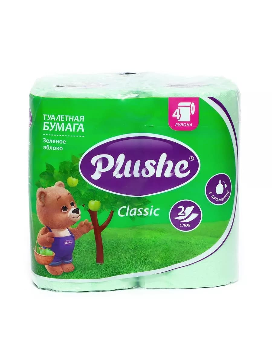 Туалетная бумага PLUSHE Classic Зеленое яблоко 4рул 2 сл 18м (12\1) 1уп
